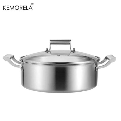 304 Stainless Steel Hot Pot German Five-layer Steel Hot Pot European Style Double Handle Soup Pot With Glass Cover Chinese Pot