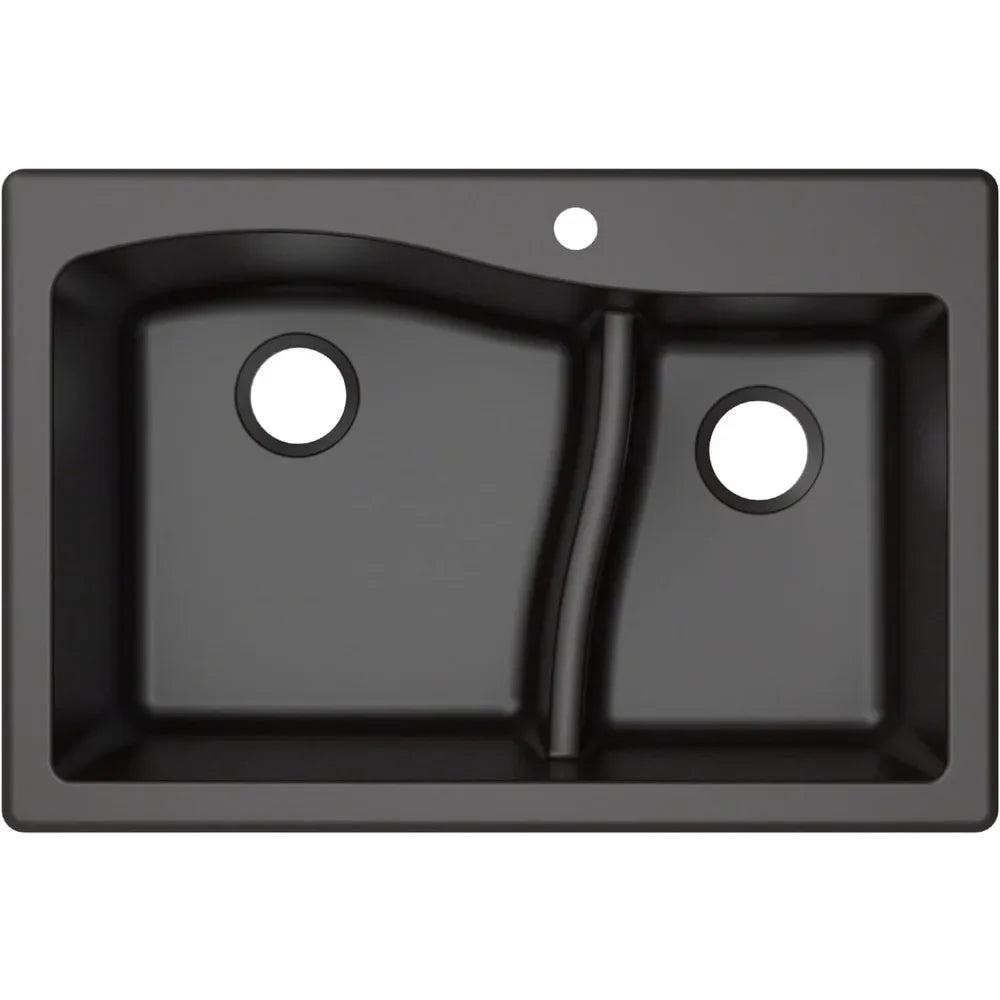 Quarza Kitchen Sink | 33-Inch 60/40 Bowls | Black Granite | KGD-442 Model