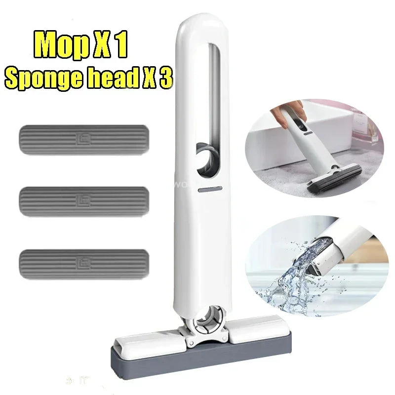 Mini Squeeze Mop Folding Powerful Squeeze with Self-squeezing Small Mop for Family Cars Floor Washing Table Window CleaningTools