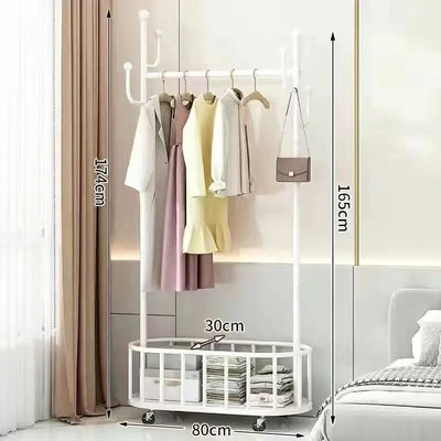 Multifunctional floor coat rack with wheels & Storage Basket movable coat rack home  Living Room bedroom floor hanging coat rack