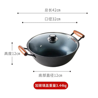 Old-fashioned Handmade Cast Iron Pot Kitchen Non-coated Thickened Woks Induction Cooker Universal Stew Pots Enamel Pot Cookware