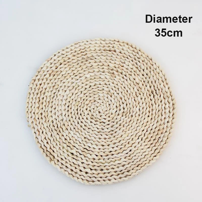 1Pcs round Natural Corn Wool Woven Placemat Heat-Resistant Thickened Insulation Casserole Tea Mat Kitchen Supplies