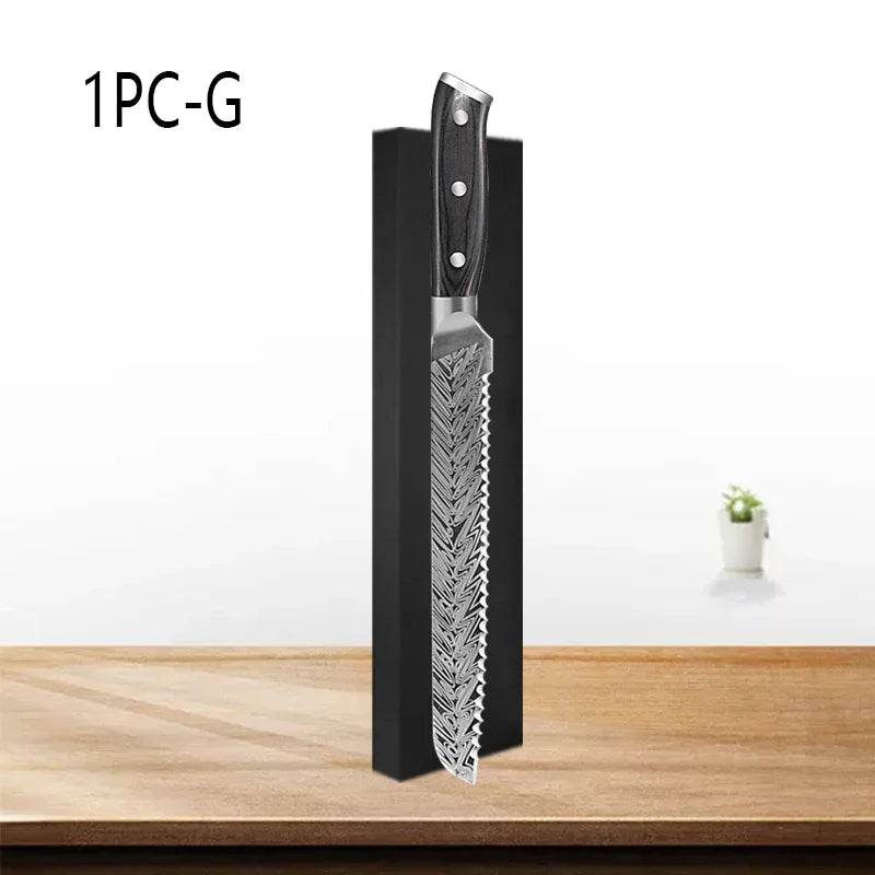 WXCOO Professional Kitchen Chef Knives Set Stainless Steel Boning Knife Damascus Steel Pattern Cleaver Fruit Bread Santoku Knife