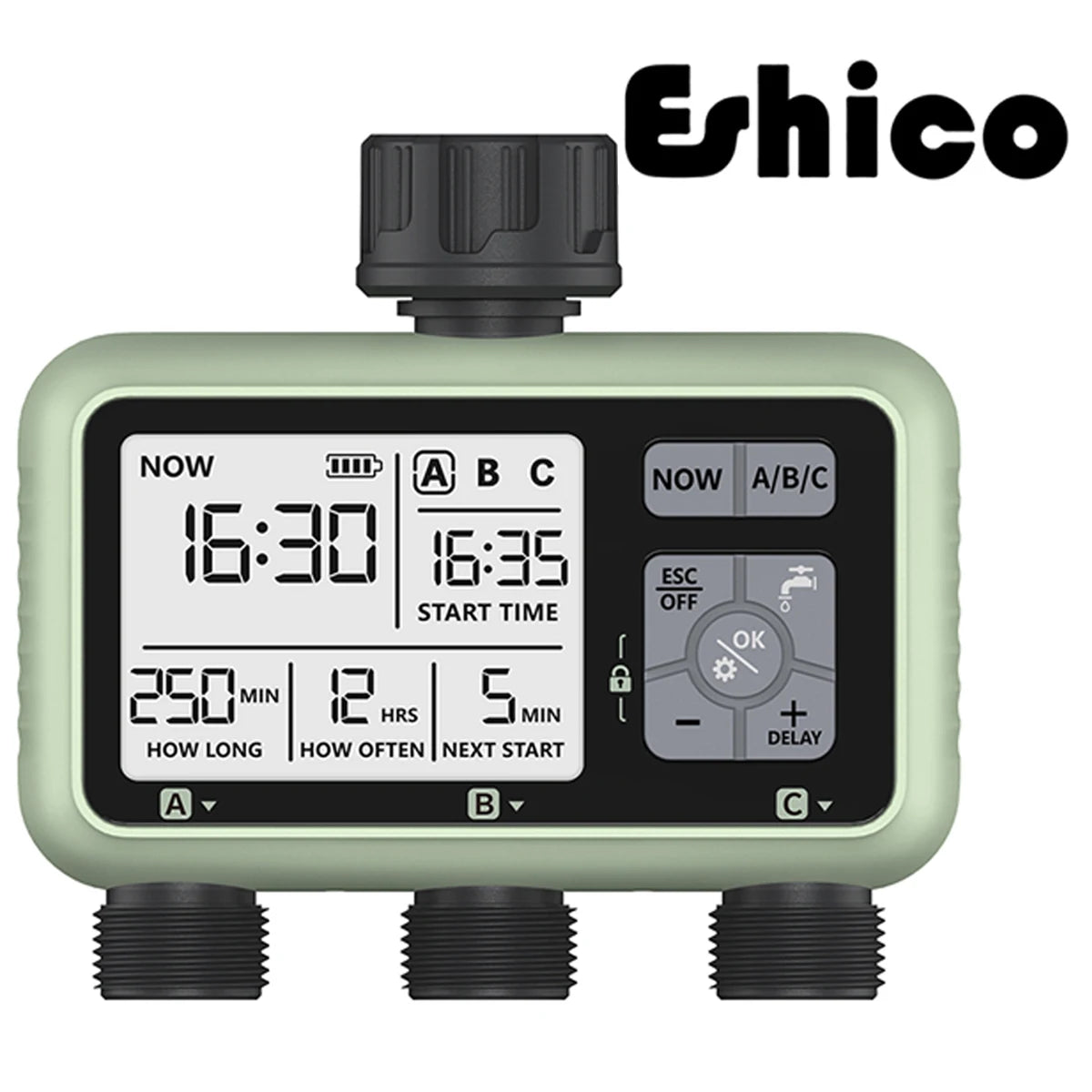 Eshico New Design 3-Zone Water Timer Independent Watering Plan Garden Lawn Intelligent Automatic Drip Irrigation Battery Driven