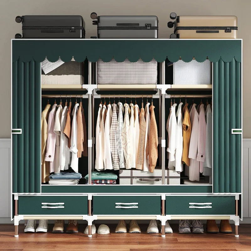 Modern Fabric Wardrobe with Spacious Hanging and Storage Areas, Durable Steel Tubes for Bedroom Organization