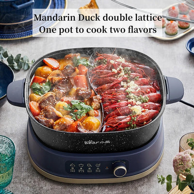 Split Electric Hot Pot Household Double Flavor Mandarin Duck Pot Electric Cooking Pot Die-casting Thick Pot Body Knob Control