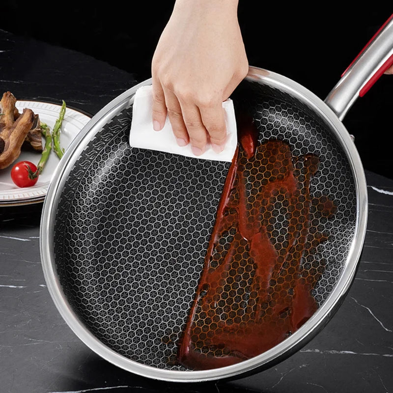 22/28/30CM Frying Pan Food Grade Non Stick Pan Honeycomb Pot Bottom Induction Cooker Gas Stove General Wok 316 Stainless Steel