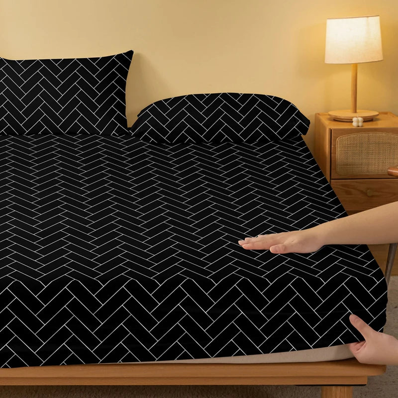 1 Simple modern Geometry printed matte Fitted Sheet, bedroom printed bed cover, bedding (excluding pillowcases)