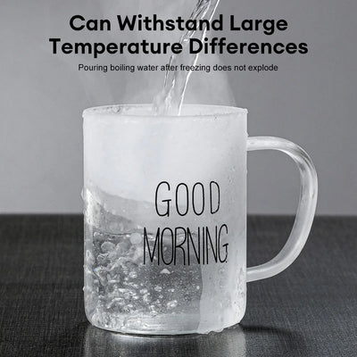 GOOD MORNING Coffee Mug Transparent Breakfast Cup Heat Resistant Glass Cup Teacup Iced Juice Water Cup Wine Beer Glass Drinkware