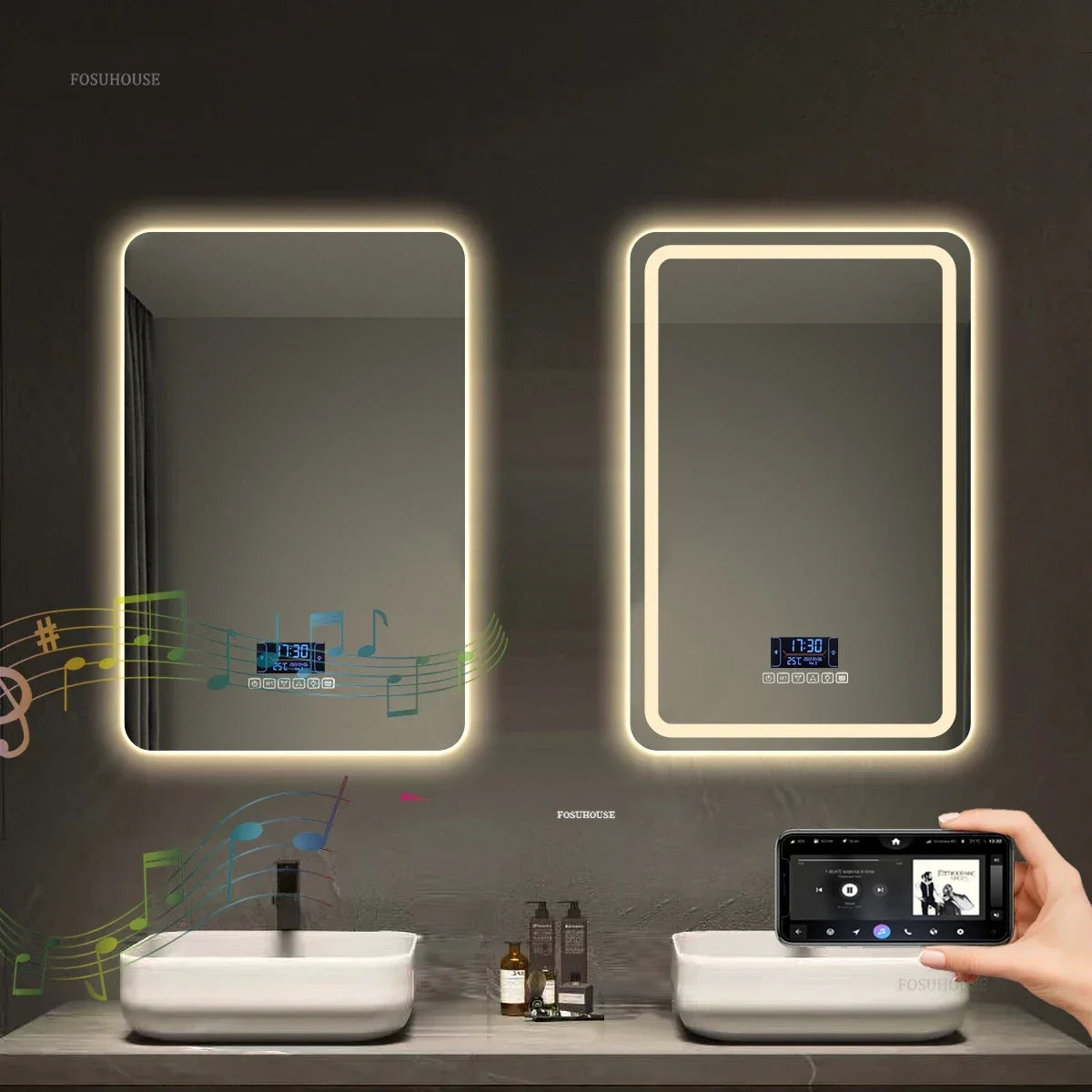 Smart Bath Mirrors Square Touch Screen Bathroom Mirror Home Wall-mounted Lighted Anti-fog Makeup Mirrors Bathroom Fixture Z