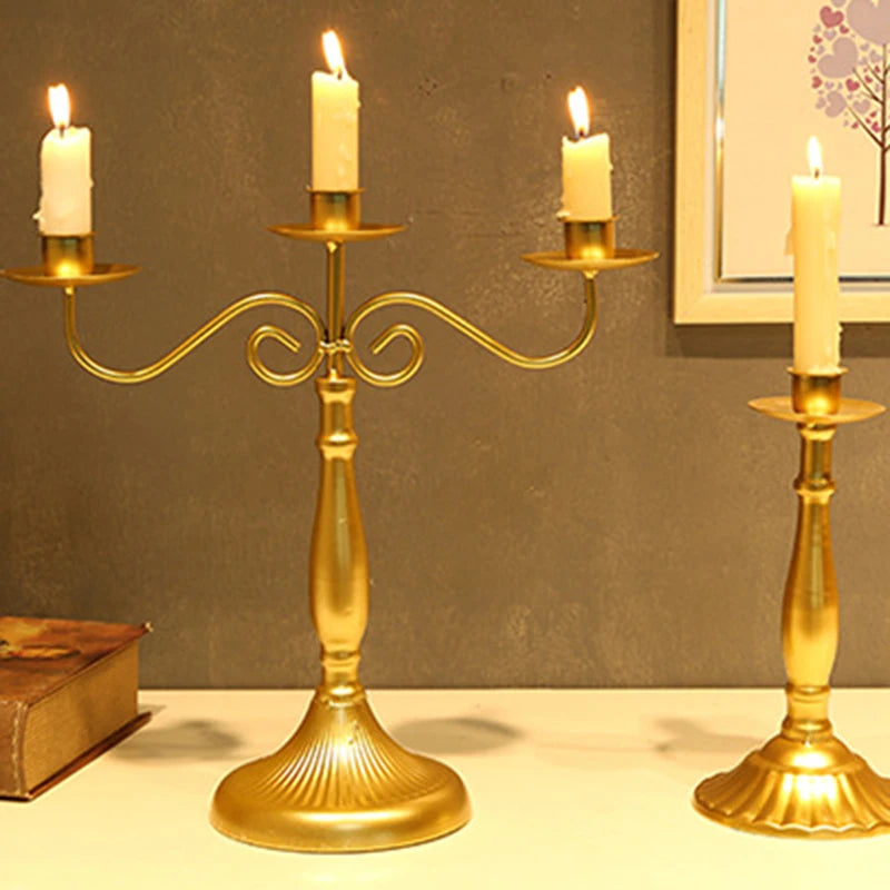 Metal Candle Holder European Style 3/5 Branches Candle Stick Gold Iron Candelabra Wedding Candlestick Holders for Home Decor