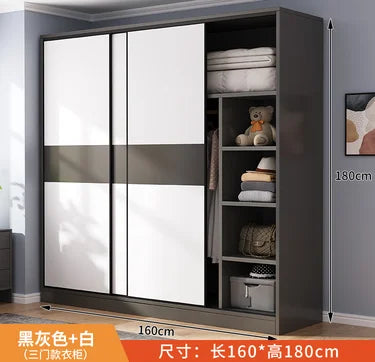 Wardrobe household bedroom sliding door solid wood wardrobe log small-sized economical storage rental room cabinet