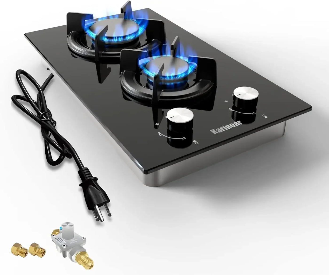 Gas Cooktop 2 Burner Propane Cooktop, 12 Inch LPG/NG Dual Fuel Gas Stove Top, Built-in Tempered Glass Gas Cooktop for Apartment,