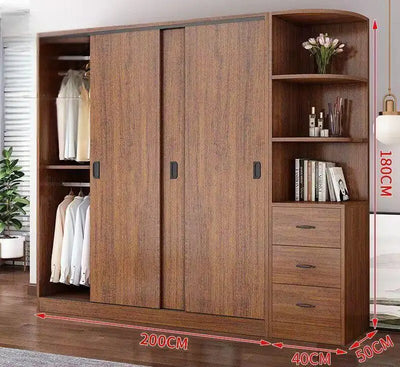 Household Bedroom Modern Simple Nordic Rental Room Simple Assembly Solid Wood Sliding Door  Large Wardrobe