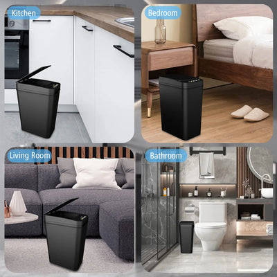 Bathroom Trash Can with Lid Touchless Automatic Garbage Can Slim Motion Sensor Smart Trash Bin for Bedroom,Office,Living Room