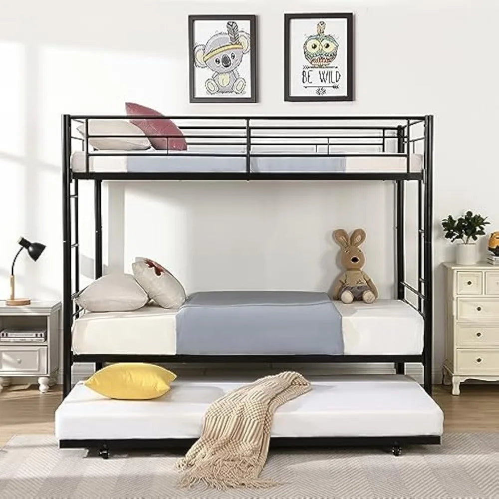 Twin Over Twin Bunk Bed Frame ,Metal Bunk Bed Bedframe with Guard Rail and 2 Ladders for Adults,Can be Divided into 3 Beds