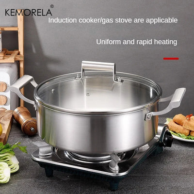 304 Stainless Steel Hot Pot German Five-layer Steel Hot Pot European Style Double Handle Soup Pot With Glass Cover Chinese Pot