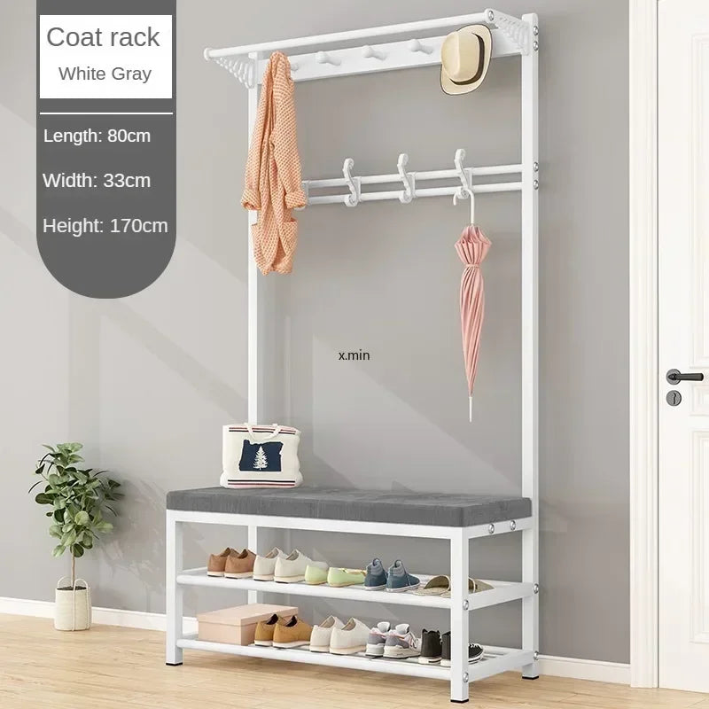 Mobile Coat Rack Shoe Bench Bedroom Metal Hanging Clothing Home Entryway Furniture Clothes Rack Shoe Bedroom Stool