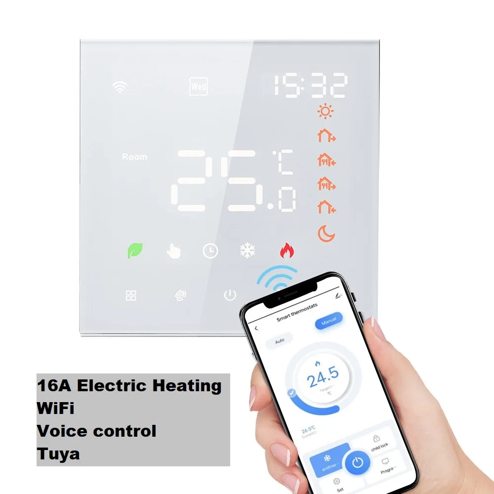 Smart Thermostat 16A/3A Digital Programmable LCD Display Touchscreen Underfloor Water Electric Heating Temperature Controller