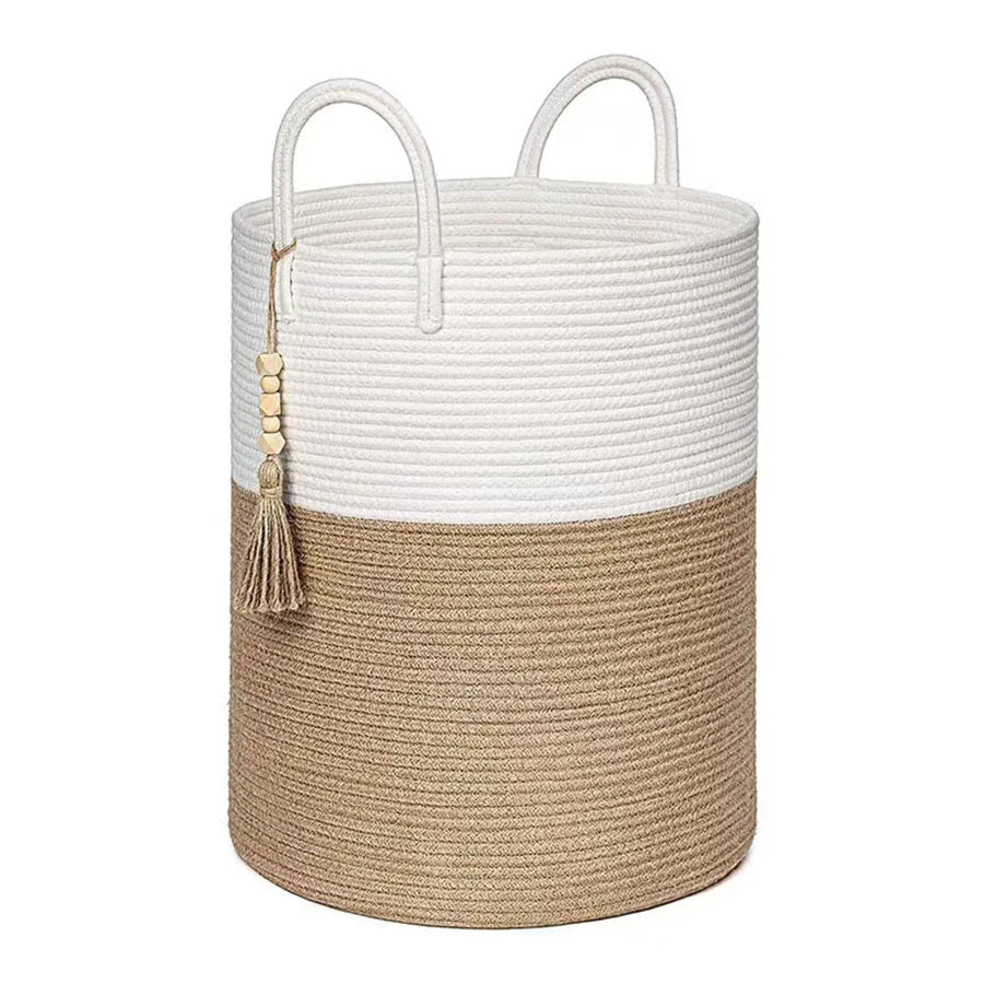 Large Storage Basket Tall Woven Decorative Laundry Hamper With Handles Foldable Cotton Rope for Clothes Kids Toys Living Room