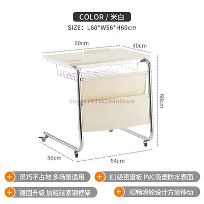 Sofa Side Table Movable Cart Living Room Coffee Table Bedroom Bedside C- Type Middle Cream Wind Wheeled Small Table