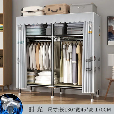 Durable Alloy Steel Wardrobe  HighCapacity Closet with Polyester Taffeta, Easy Clean Bedroom Storage, Clothing Organizer