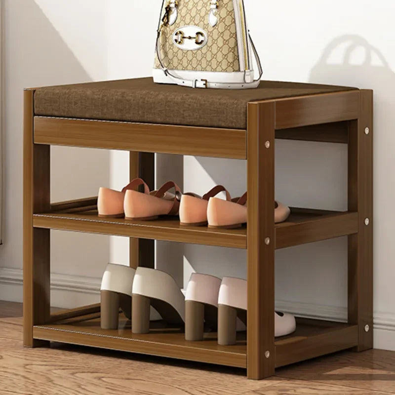 Special Multifunctional Shoe Organizer Bamboo Shoe Cabinets Linen Upholstered Storage Multi-layer Partition Hallway Bench