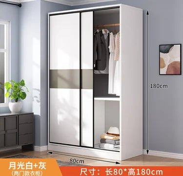 Wardrobe household bedroom sliding door solid wood wardrobe log small-sized economical storage rental room cabinet