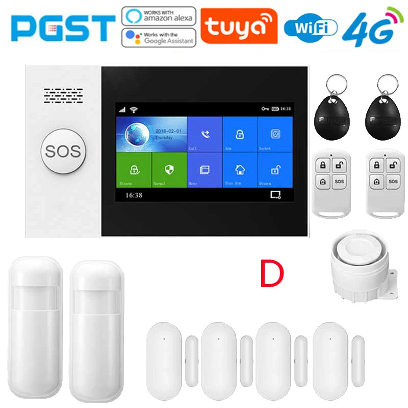 4G Home anti-theft alarm system, security alarm kit with PIR motion sensor, wireless, WiFi, GSM, PG-107, Tuya