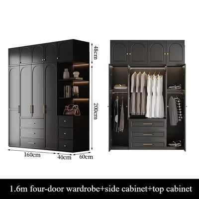 French Retro Style Black Wardrobes Storage Multilayer Cabinet Open Closets Wardrobes Bedroom Drawers Rangement Chambre Furniture