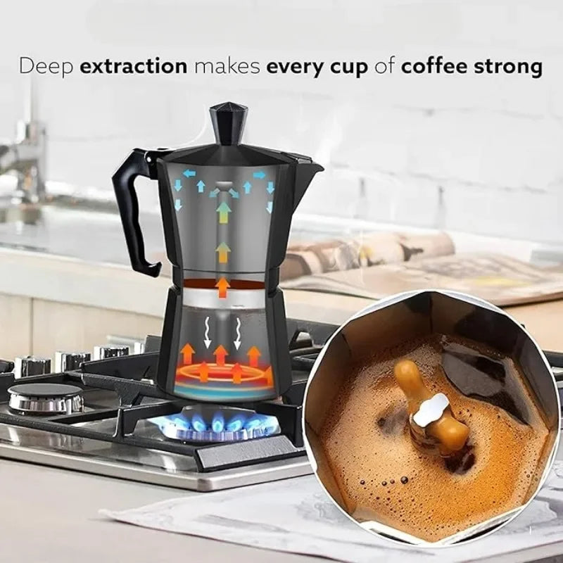 Aluminum Moka Pot Classic Stovetop Coffee Maker Reusable Filter Espresso Coffee Maker with Antiscald Handle Design Kitchen Use