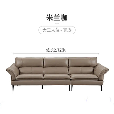 Leather Sofa First Layer Cowhide Art Simple Living Room Three-Person