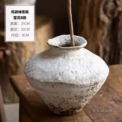 Jingdezhen Quiet Wind Zen Decorations Large and Coarse Pottery Pot Hand Arranging Retro Porcelain Vases