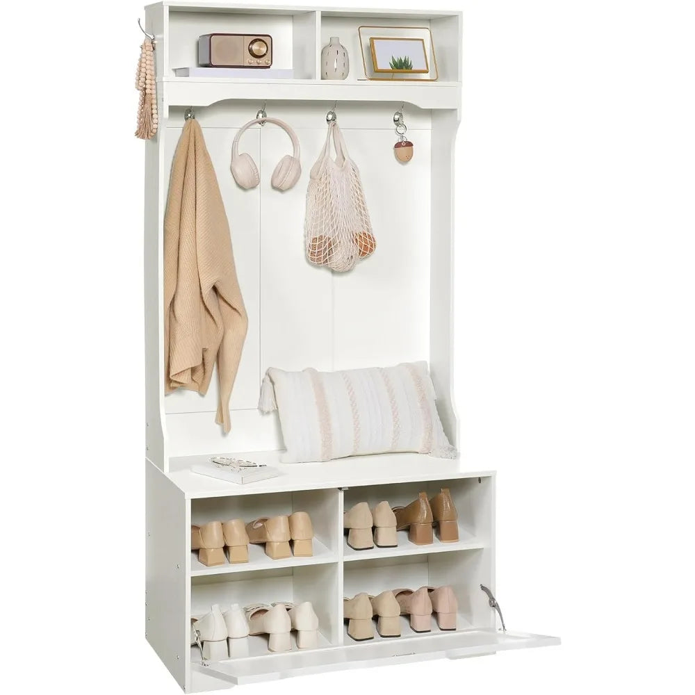 Hall Tree with Bench and Shoe Storage, Entryway Bench with Coat Rack and Shoe Cabinet, Coat Rack with Shoe Rack