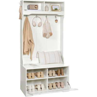 Hall Tree with Bench and Shoe Storage, Entryway Bench with Coat Rack and Shoe Cabinet, Coat Rack with Shoe Rack