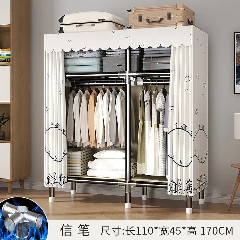 Durable Alloy Steel Wardrobe  HighCapacity Closet with Polyester Taffeta, Easy Clean Bedroom Storage, Clothing Organizer