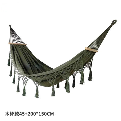 Double canvas tassel hammock photography pastoral swing camping outdoor supplies rollover prevention glider