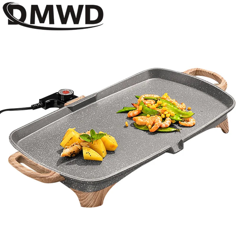 DMWD Household Electric Barbecue Grill Korean smokeless Baking Machine Non-stick coating Teppanyaki Plate Steak Roaster Picnic