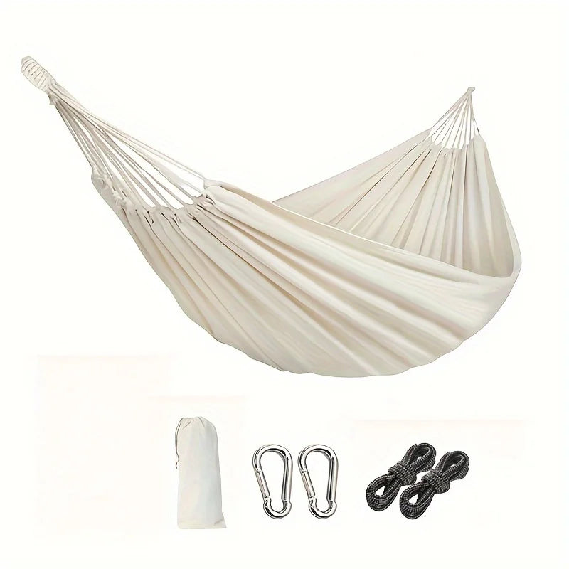 Hammock Camping Hammock 1 Person Canvas Cotton Hammock, Travel Hammock with Carrying Bag, 475 lbs Capacity, Natural