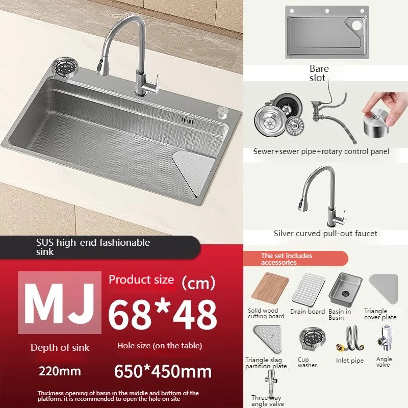 304 Stainless Steel Kitchen Sink Silver Embossed Large Single Slot Undermount Basin Dishwasing Sinks For Kitchen