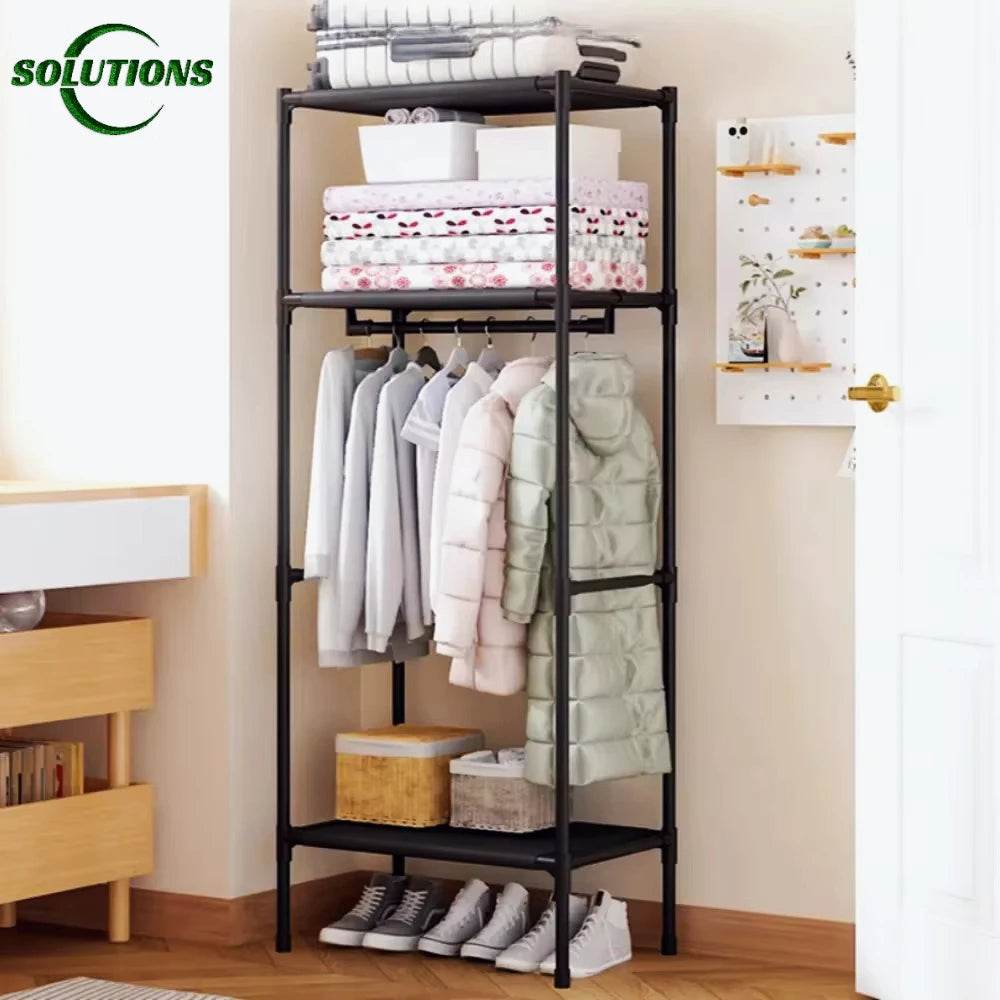 Simple Coat Rack Multi Layer Storages Wardrobe Single Row Space Saving Clothes Rack Household Floor Standing Clothing Hangers