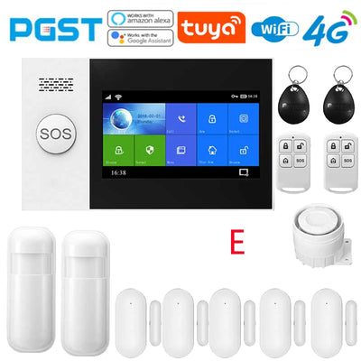 4G Home anti-theft alarm system, security alarm kit with PIR motion sensor, wireless, WiFi, GSM, PG-107, Tuya