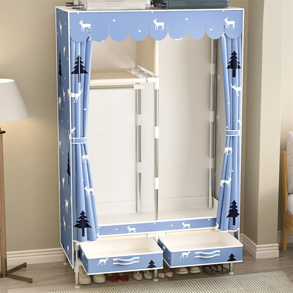 Home Rental Room Bedroom Assembly Hanging Clothes Storage Finishing Steel Frame Bold Simple Nonwovens Cloth Wardrobe