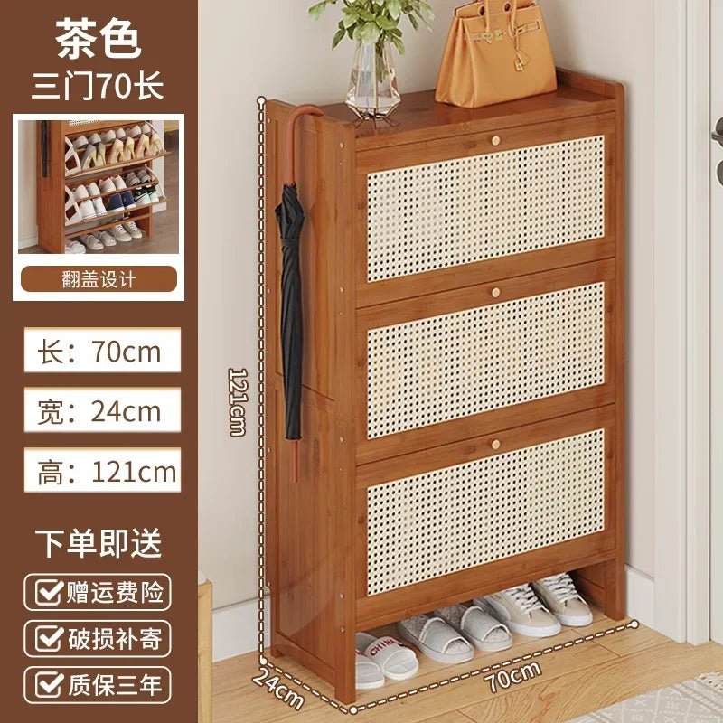 Bamboo Multi-layer Shoes Organization Rattan Flip Shoe Rack Living Room Against The Wall Boot Shelf Versatile Storage Cabinet