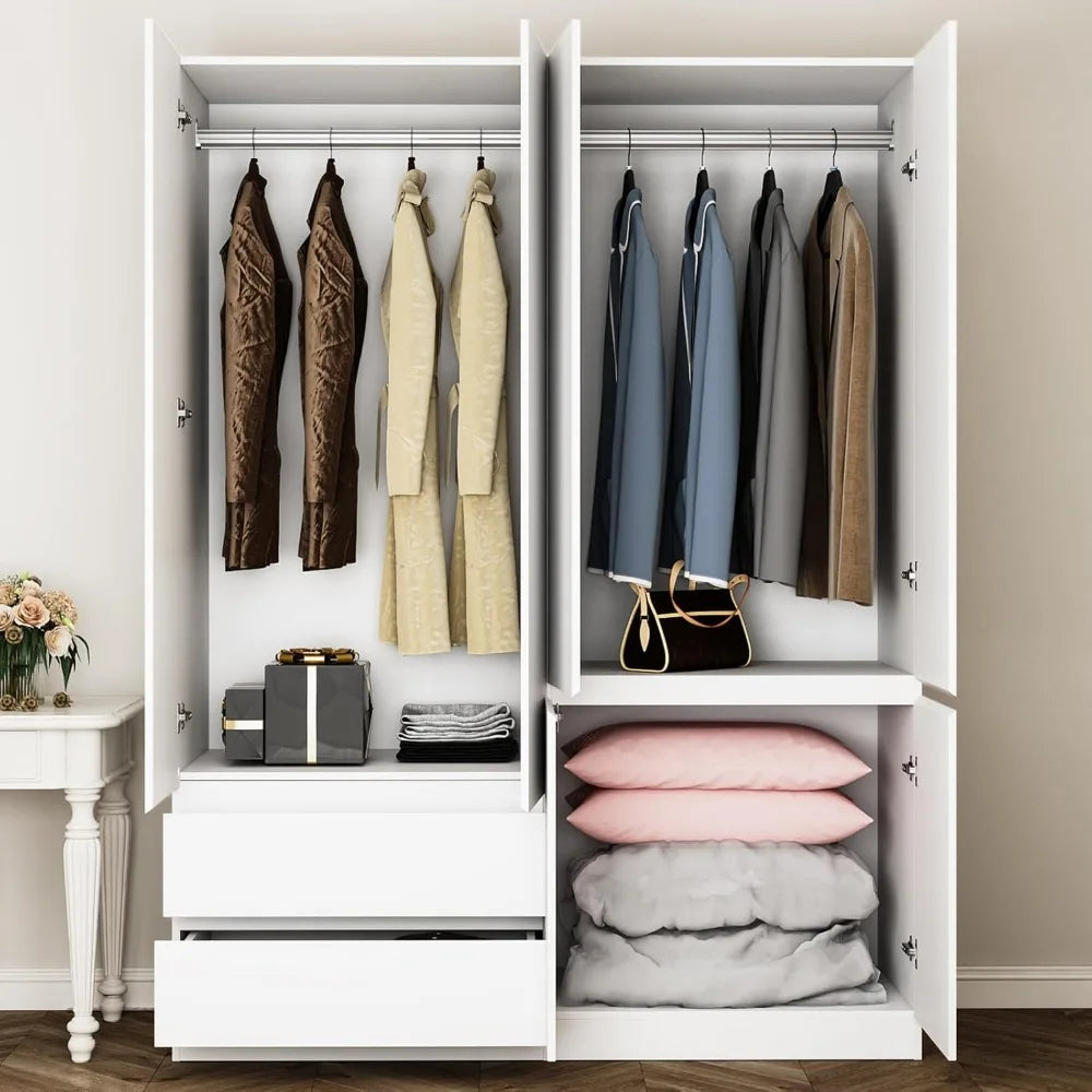 78.74" 4-Door Armoire Wardrobe Closet, with Drawers and Shelves,Armoires and Wardrobes with Hanging Rod, Wooden Wardrobe Closet