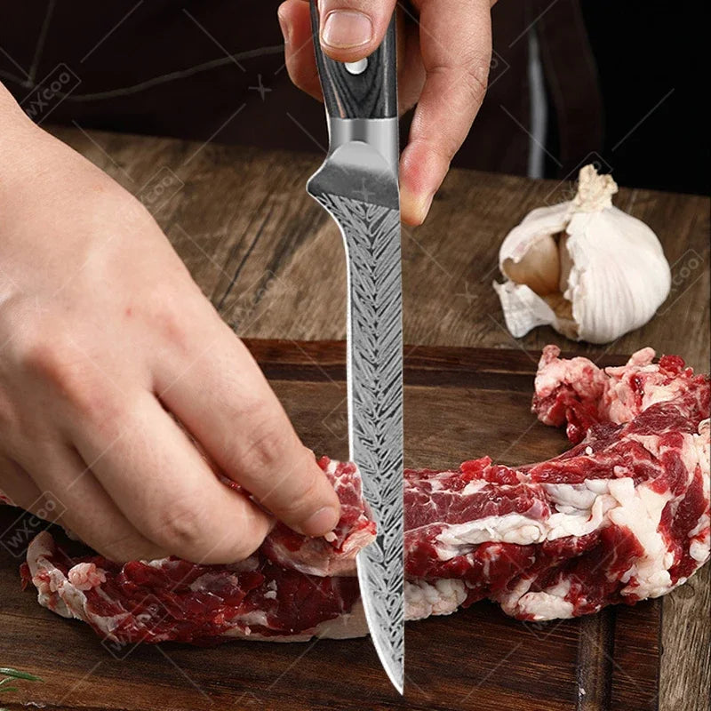 WXCOO Professional Kitchen Chef Knives Set Stainless Steel Boning Knife Damascus Steel Pattern Cleaver Fruit Bread Santoku Knife