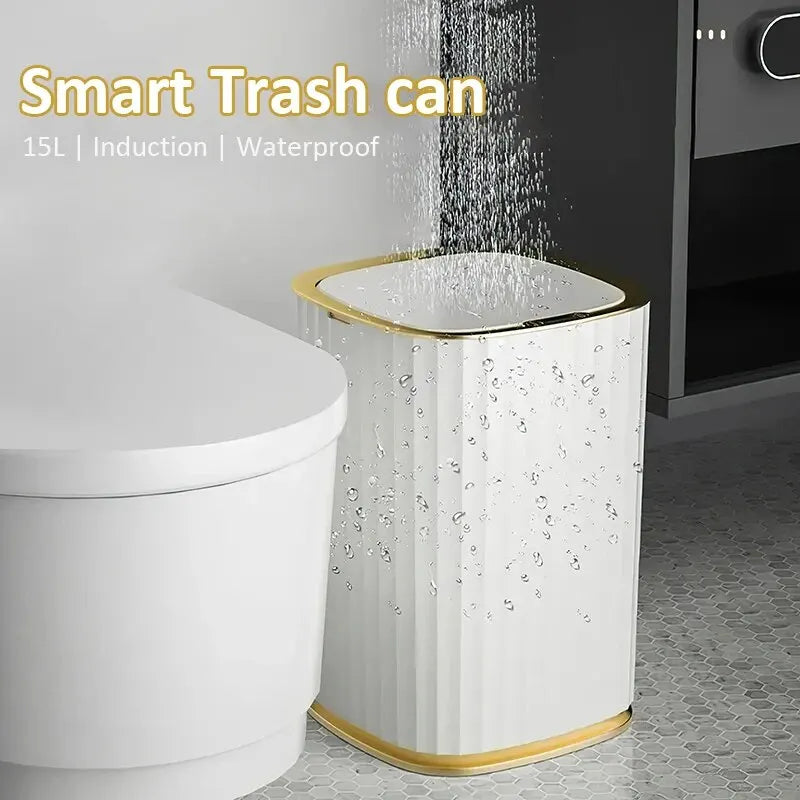 15L Automatic Sensor Trash Can Waterproof Bathroom Trash Bin Kitchen Food Waste Garbage Cube Toilet Paper Basket Home Dustbin