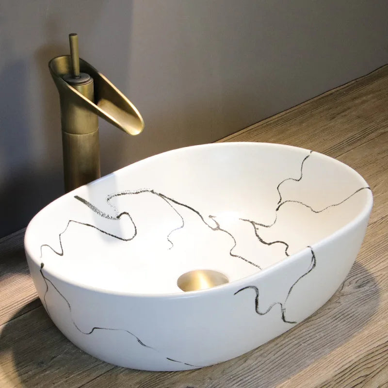 Jingdezhen Art Inter-Platform Basin Chinese New Style Ceramic Washbasin Bathroom Table Wash Basin