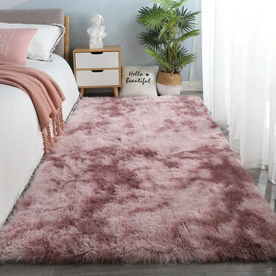 Nordic ins silk hair tie-dye carpet Modern simple bedroom bed blanket Home living room girl's room plush blanket floor mat