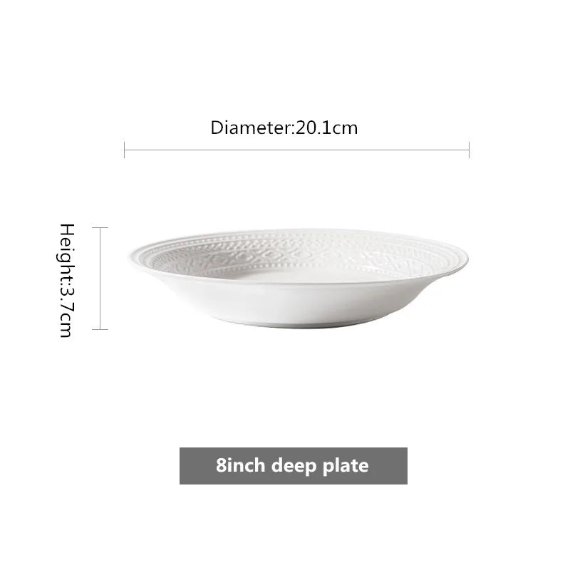 White Ceramic Plate Steak Food Plate  Bowl Ins Dinner Dish Porcelain Tableware For Family Hotel